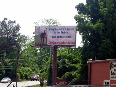 Save Americas Horses billboard on the Columbus Parkway in Opelika, AL
